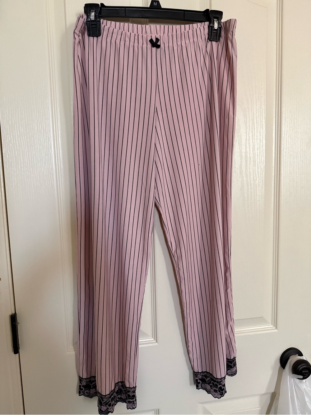 Bisou Bisou Pink Pinstripe Jogger Pants with Black Lace Trim